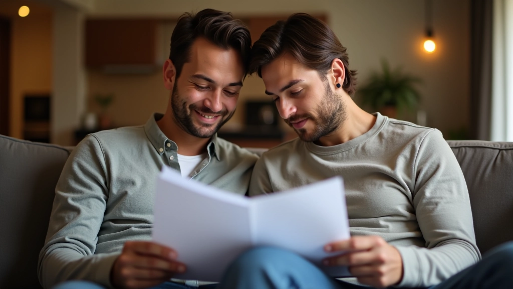 Couple consultant des documents d'assurance maladie à la maison